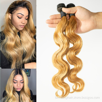 Lan-Daisy T1B/27 Ombre 8-26 Inch Honey Blonde Human Hair Extension  Peruvian Hair Body Wave  Bundles Remy Hair Weave Bundles